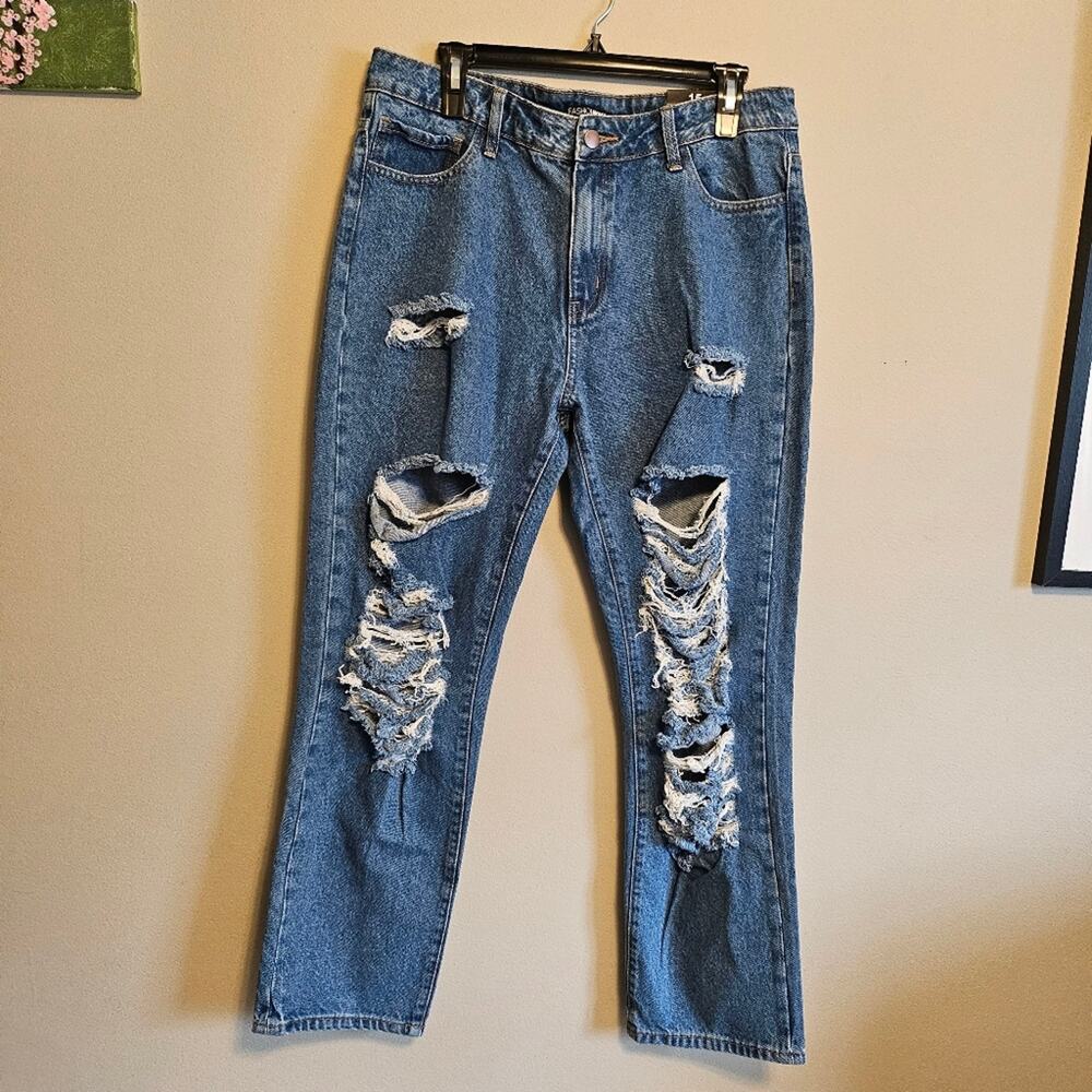 Fashion Nova Worth It Distressed Boyfriend Jean Size 15 Medium Blue